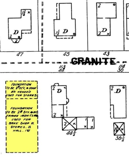 Detail from Sanborne Map showing Granite St in October 1900