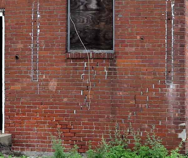 deteriorated brickwork on the Bakery facade