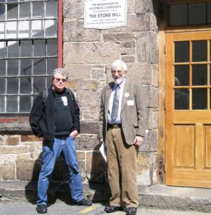 Si Kahn with Chet Briggs in front of the Stone Mill in Lawrence, Massachusetts