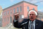 Senator Bernie Sanders superimposed on picture of Old Labor Hall
