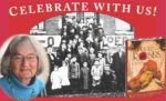 Lawrence children at the Hall flanked by Katherine Paterson and book