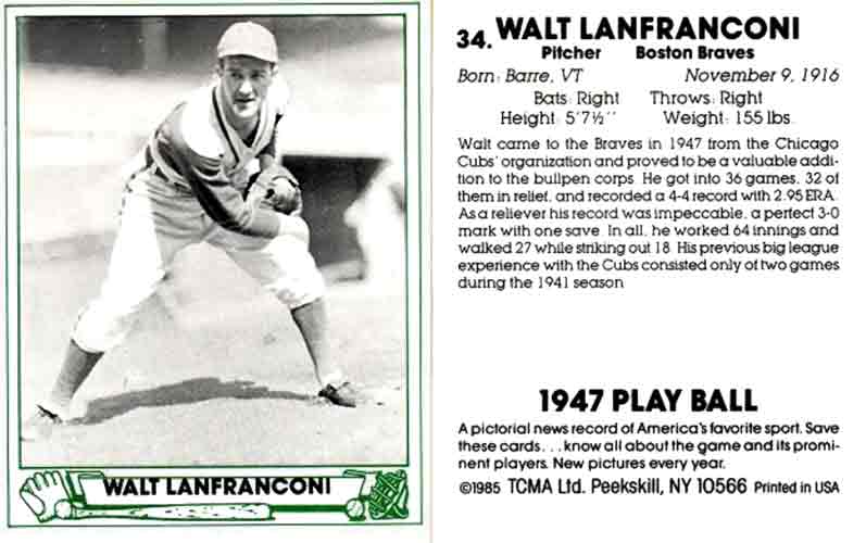 Walter Lanfranconi baseball card